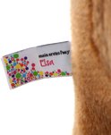 Naamlabel "mein erstes Pony Elsa" met kleurrijke stippen.