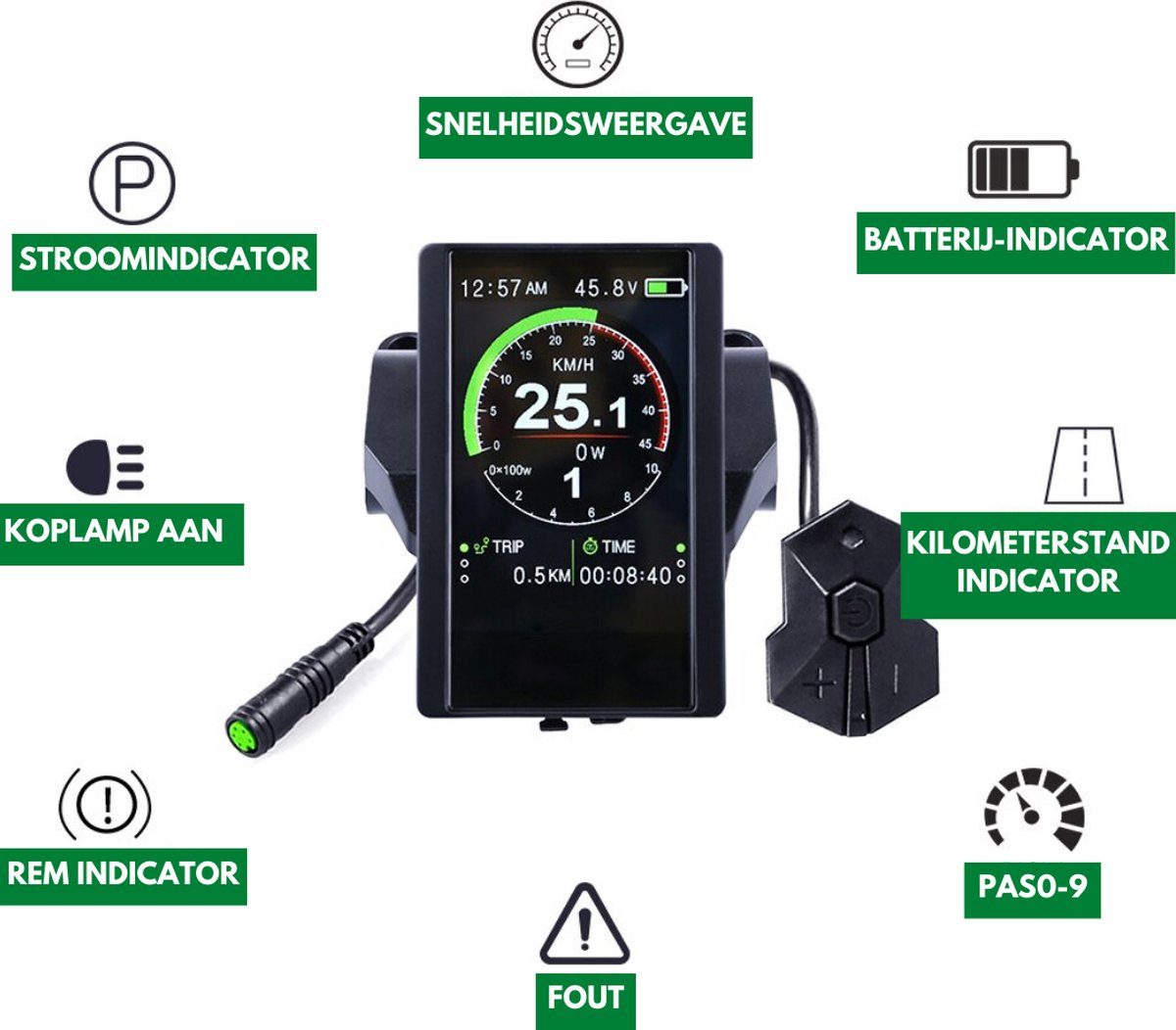 thumbnail: Zilimontt Elektrische Fiets Snelheidsmeter | LCD Display | 24-60V Compatibel | Waterdicht | Zwart