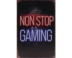 Wandbord – Non stop gaming - Gamer - PS5 - Playstation 5 - Retro - Wanddecoratie – Reclame bord – Restaurant – Kroeg - Bar – Cafe - Horeca – Metal Sign – 20x30cm