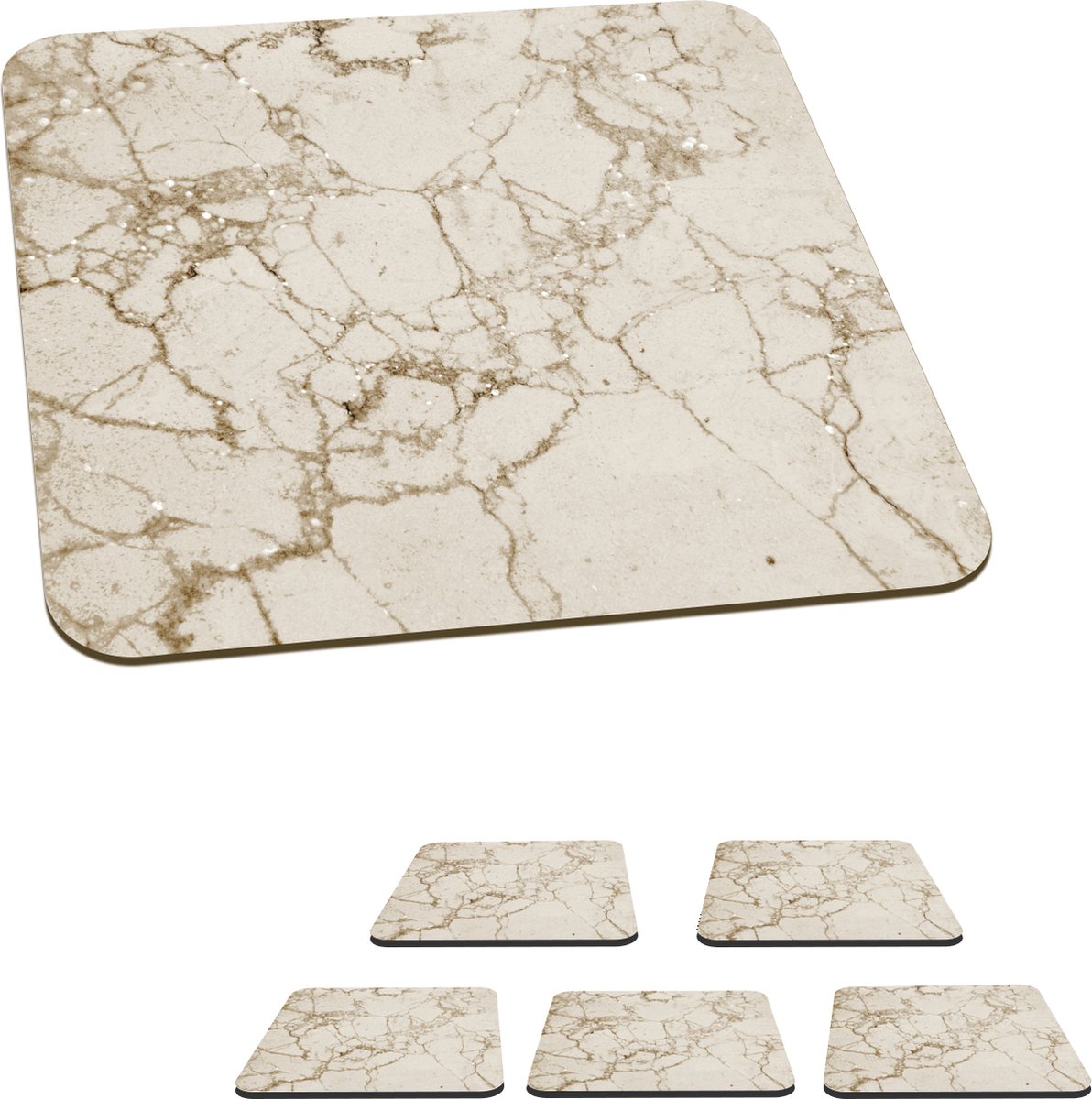 Onderzetters voor glazen - Marmer - Wit - Beige - 10x10 cm - Glasonderzetters - 6 stuks