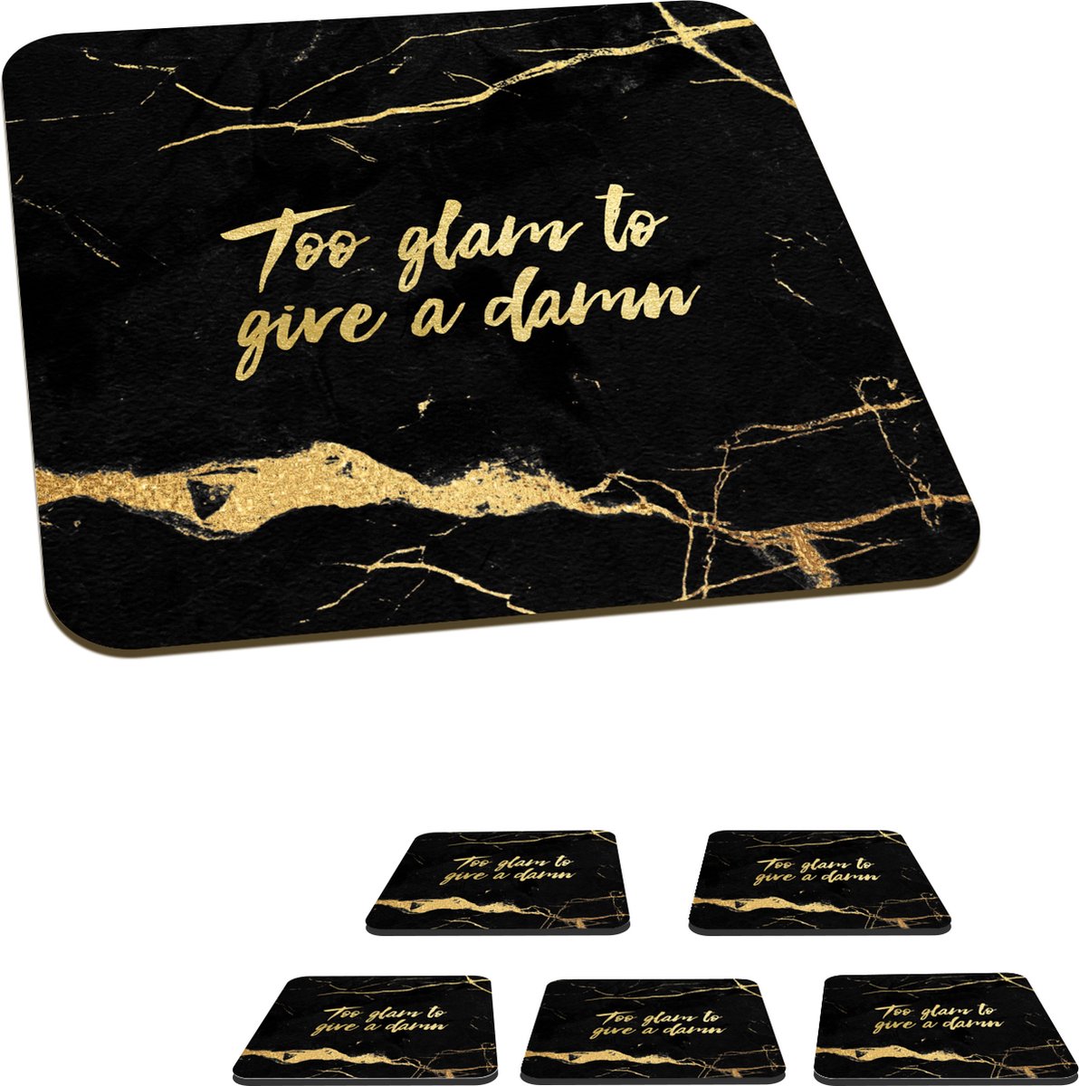 Onderzetters voor glazen - Quote - Spreuken - Goud - Marmer - 10x10 cm - Glasonderzetters - 6 stuks