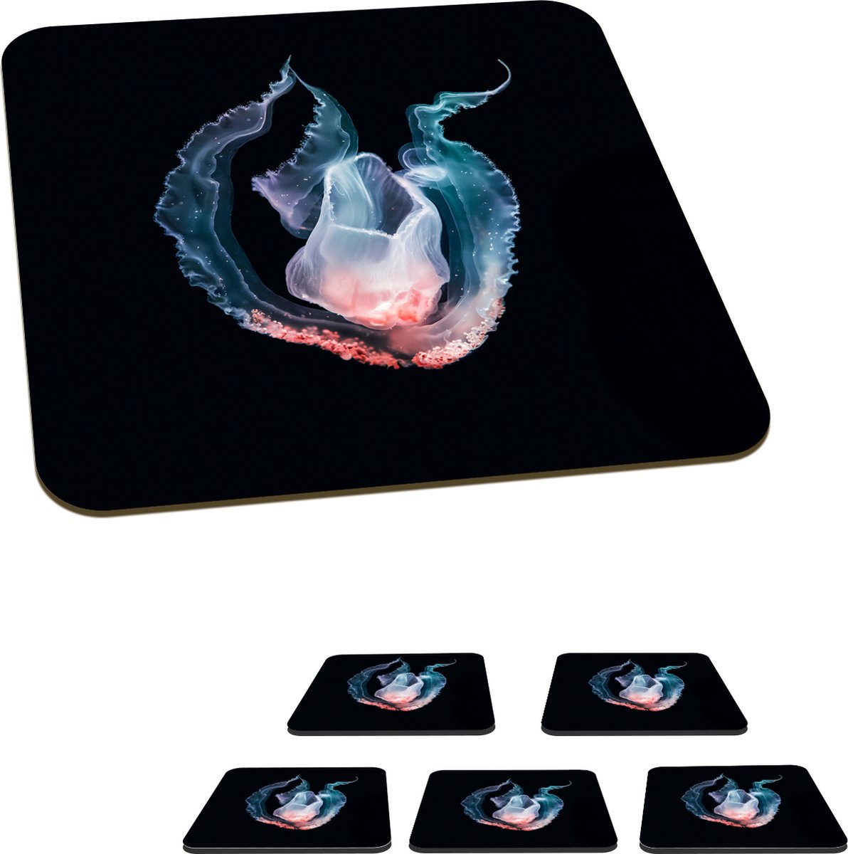 Onderzetters voor glazen - Kwal - Blauw - Roze - 10x10 cm - Glasonderzetters - 6 stuks