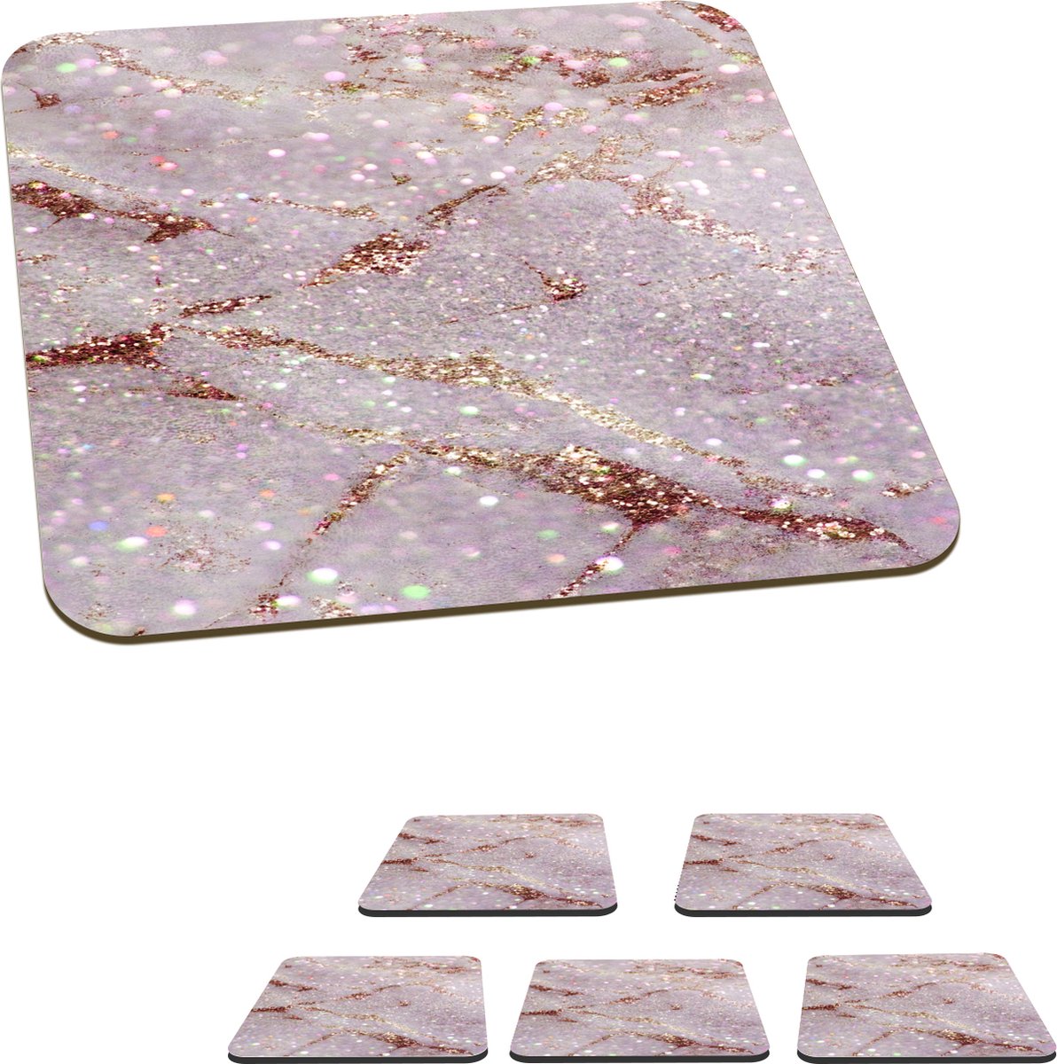 Onderzetters voor glazen - Marmer - Paars - Rood - 10x10 cm - Glasonderzetters - 6 stuks