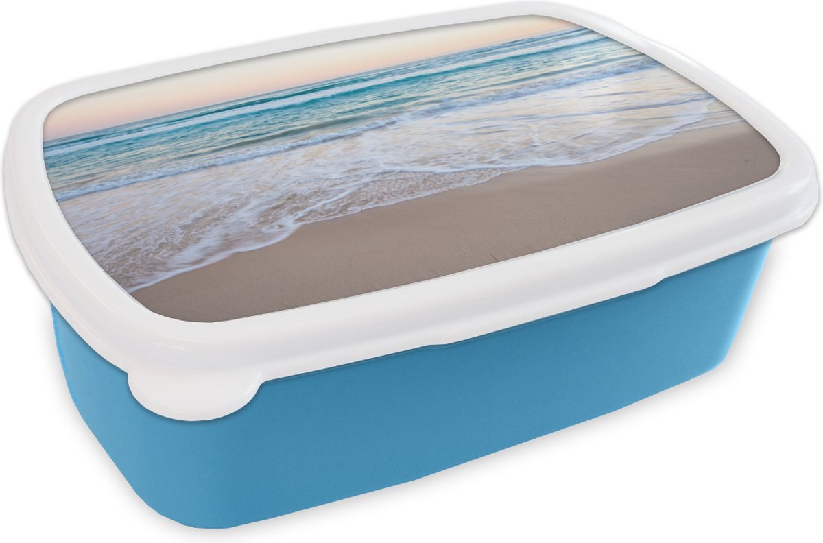 Broodtrommel Blauw - Lunchbox - Brooddoos - Strand - Zee - Pastel - 18x12x6 cm - Kinderen - Jongen