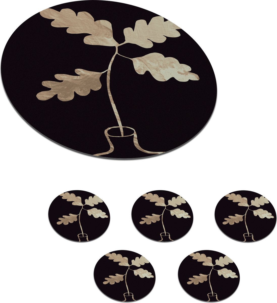 Onderzetters voor glazen - Rond - Bladeren - Goud - Luxe - 10x10 cm - Glasonderzetters - 6 stuks