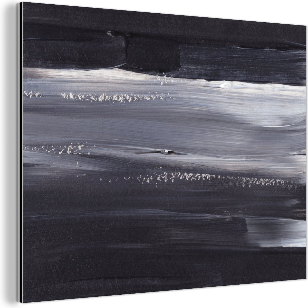 Wanddecoratie Metaal - Aluminium Schilderij Industrieel - Verf - Abstract - Zwart - 40x30 