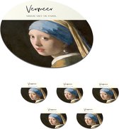 Onderzetters voor glazen - Rond - Meisje met de parel - Johannes Vermeer - Oude meesters - 10x10 cm - Glasonderzetters - 6 stuks