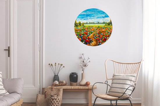 WallCircle - Cercle mural - Cercle mural - Peinture à l'huile - Fleurs - Nature - Arbres - Ciel - Décoration murale ronde - Peinture ronde - Plastique - 60x60 cm - Décoration murale