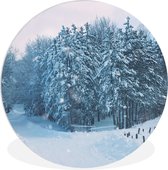 WallCircle - Wandcirkel ⌀ 30 - Bos - Sneeuw - Winter - Ronde schilderijen woonkamer - Wandbord rond - Muurdecoratie cirkel - Kamer decoratie binnen - Wanddecoratie muurcirkel - Woonaccessoires