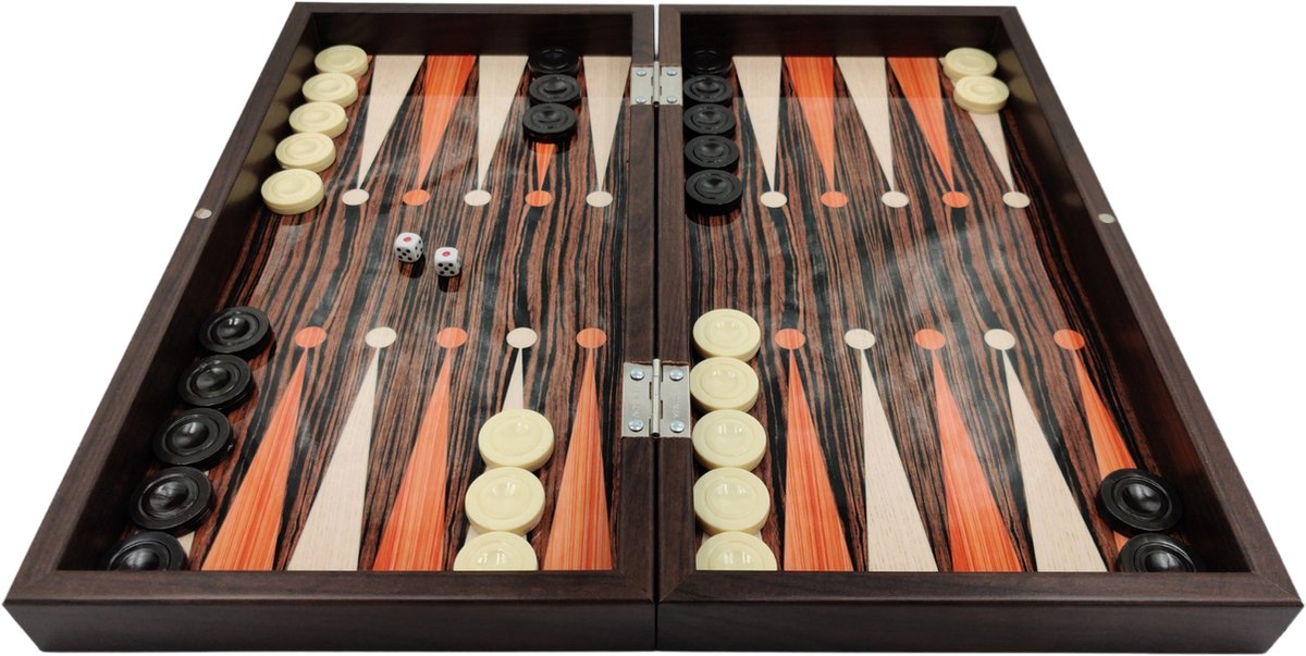 Yenigün tavla 3 in 1 Groot Backgammon bordspel met schaakbord en houten schaakstukken maat XXL 48cm Koffer met magnetische sluiting