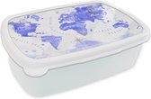 Bread Bin Wit - Lunch Box - Bread Box - Wereldkaart - Aquarelle - Blauw - 18x12x6 cm - Adultes