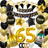 65 Jaar Feest Verjaardag Versiering Confetti Helium Ballonnen Slingers Happy Birthday Goud & Zwart Decoratie – 60 Stuks