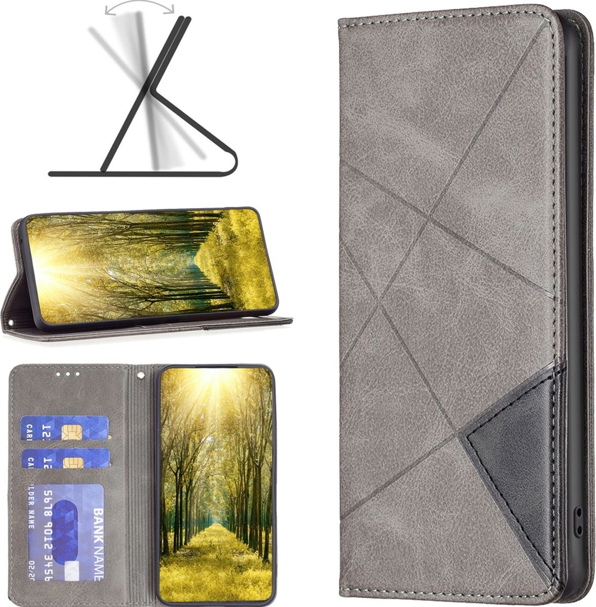 Mobigear Telefoonhoesje geschikt voor Google Pixel 7 Hoesje | Mobigear Rhombus Slim Bookcase | Pasjeshouder voor 2 Pasjes | Telefoonhoesje voor Pinpas / OV Kaart / Rijbewijs - Grijs