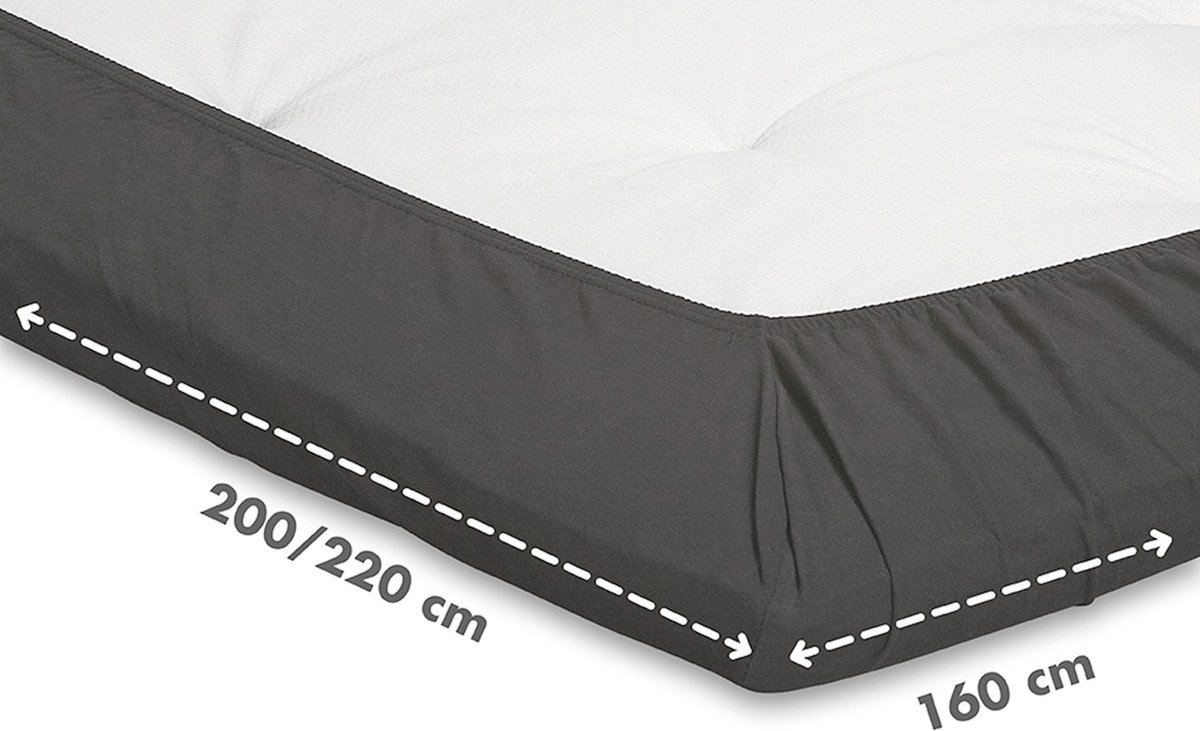 Beter Bed Select Jersey Hoeslaken Topper - 160 x 200/210/220 cm - 100% Katoen - Matrasbeschermer - Matrashoes - Antraciet