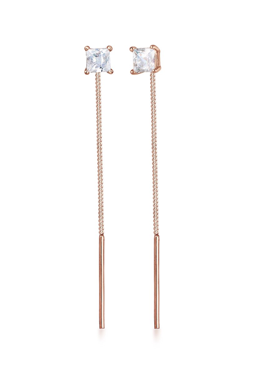 Elli - Oorbellen - Dames Oor Hanger Staf Geo Minimaal Doortrekbaar met Zirkonia Kristal in 925 Sterling Zilver - Dames