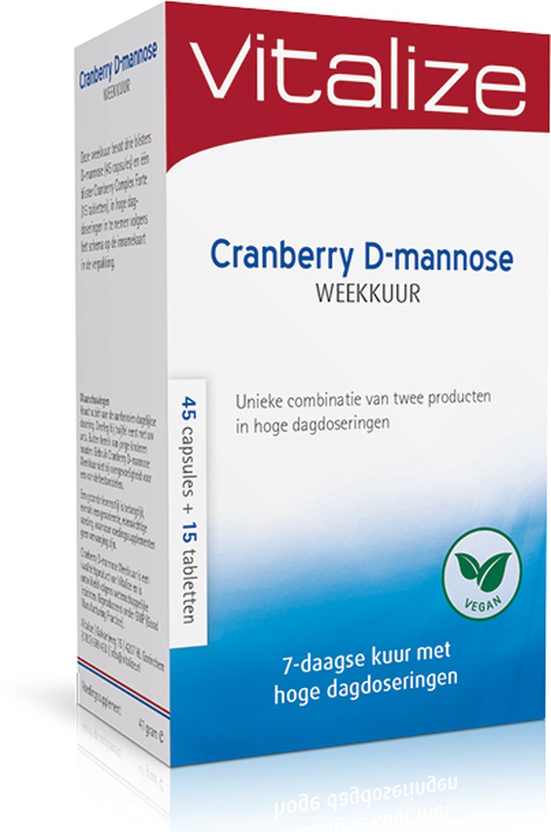 Goedkoopste Vitalize Cranberry D-Mannose Weekkuur 60 stuks | 7-daagse kuur met een krachtige dosering - Met handige innamekaart