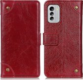 Mobigear Telefoonhoesje geschikt voor Nokia G60 5G Hoesje | Mobigear Ranch Bookcase Portemonnee | Pasjeshouder voor 3 Pasjes | Telefoonhoesje voor Pinpas / OV Kaart / Rijbewijs - Bordeaux Rood