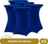 Statafelrok Blauw 80 cm per 5 - Alora tafelrok voor statafel - Statafelhoes - Bruiloft - Cocktailparty - Stretch Rok - Set van 5