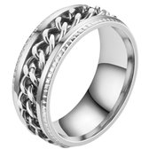 Anxiety Ring - (Ketting) - Stress Ring - Fidget Ring - Anxiety Ring For Finger - Draaibare Ring - Spinning Ring - Zilver-Zilver kleurig RVS - (17.50mm / maat 55)