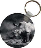 Sleutelhanger - Neushoorn - Natuur - Gras - Zwart - Wit - Plastic - Rond - Uitdeelcadeautjes