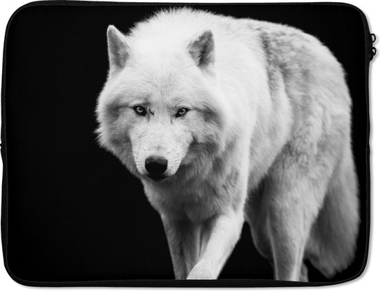 Housse ordinateur 17 pouces - Loup - Animal - Zwart - Wit - Housse ordinateur - Dimensions intérieures 42,5x30 cm - Dos noir