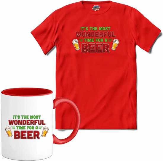 It's the most wonderful time for a beer - foute bier kersttrui - T-Shirt met mok - Heren - Rood - Maat S