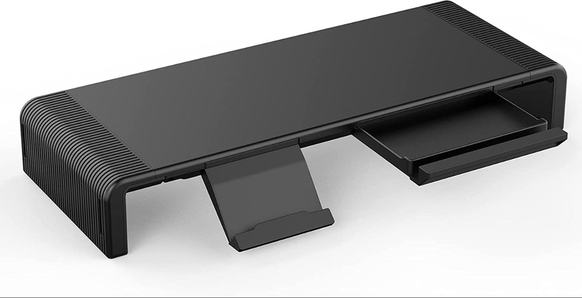 Monitor standaard - verhoger voor monitor – opvouwbaar – monitorverhoging - bureau organizer - voor computer - televisie - tablet - lengte verstelbaar - met opbergruimte - (zwart)