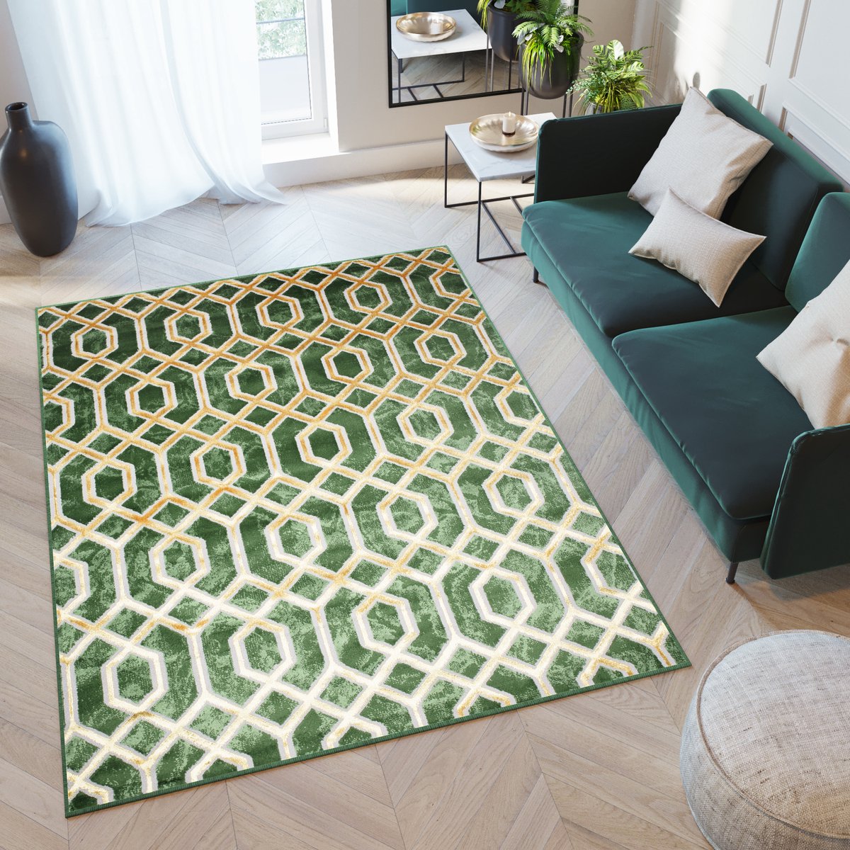 Tapiso Turmalin Vloerkleed Groen Laagpolig Rug Carpet Tapijt Maat- 140x200 Goudkleur Groen
