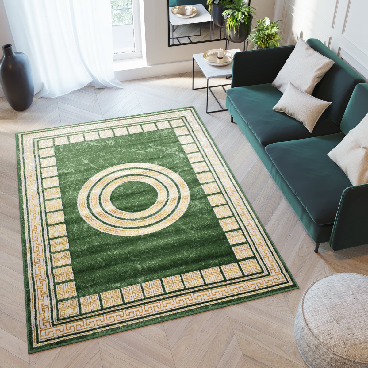Tapiso Turmalin Vloerkleed Groen Tapijt Binnenkleed Karpetten Maat- 80x150 Goudkleur Groen 1