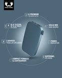 Overzicht van de functies van de blauwe powerbank: 6 veiligheidsfuncties, laden van 3 apparaten, 6x telefoon opladen, compact formaat, supersnel opladen en power indicator.