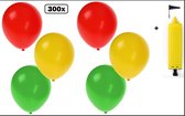 300x Ballon rouge/jaune/vert avec pompe à ballon - Festival de fête à thème Carnaval