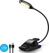 Auronic Leeslampje voor Boek - USB Oplaadbaar met Klem - Draadloos - Dimbaar - Verstelbaar - Flexibel - Zwart