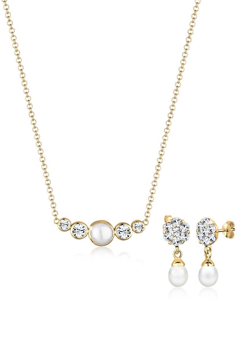 Elli PREMIUM - Sieraden Set - Dames klassieke set zoetwater gekweekte parel Zirkonia in 925 Sterling zilver - Dames