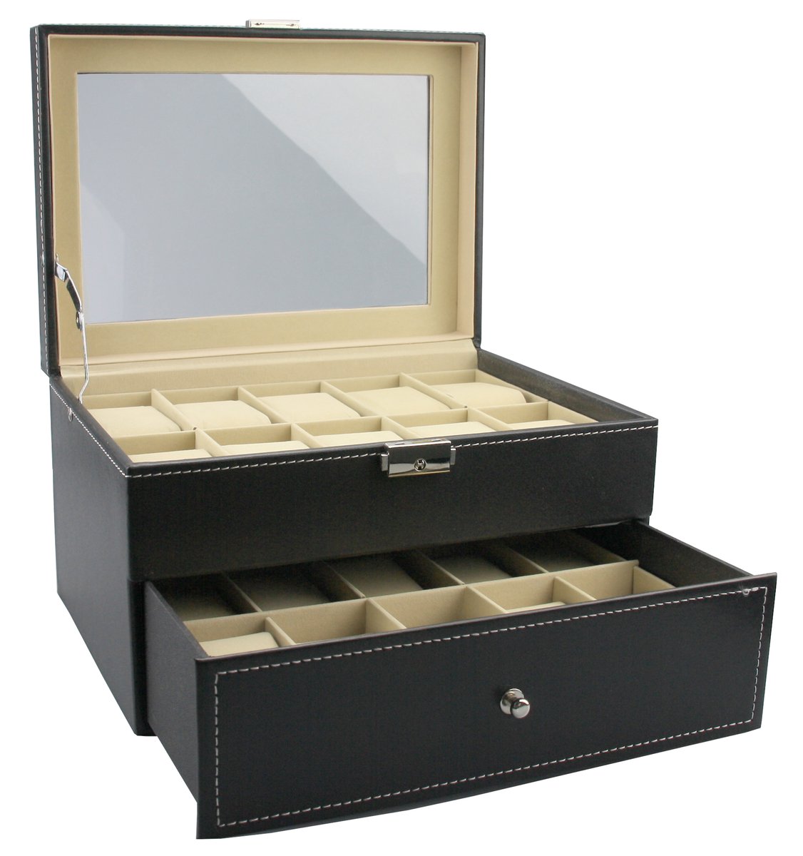 Horlogebox - Horlogedoos (Sieradendoos) voor heren  dames - 20 horloges - Zwart