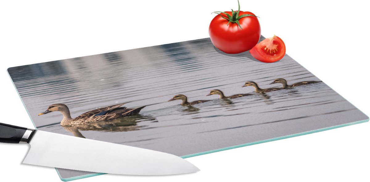 Glazen Snijplank - 39x28 - Eend - Water - Vogel - Bruin - Snijplanken Glas