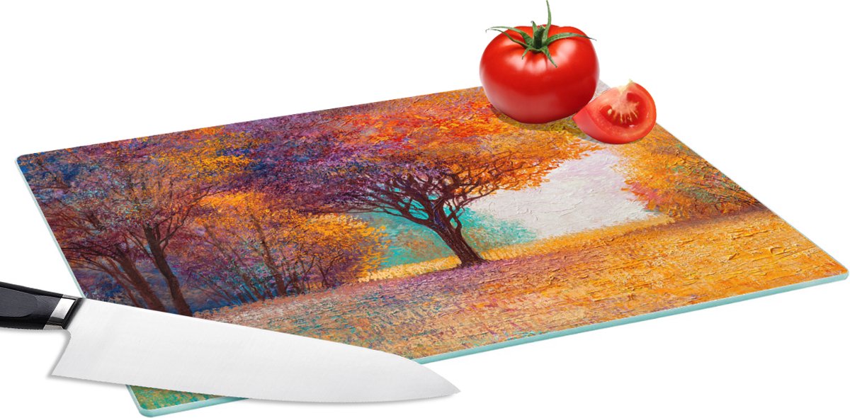 Glazen Snijplank - 39x28 - Schilderij - Boom - Kleuren - Olieverf - Snijplanken Glas
