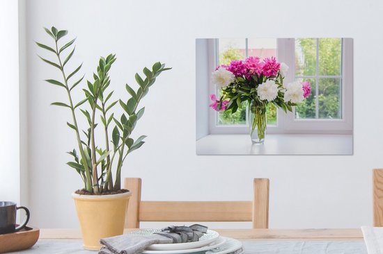 Canvas Schilderij Bloemen - Pioenrozen - Vaas - 40x30 cm - Wanddecoratie
