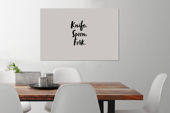 Citations de peinture sur toile - Cuisine - Dictons - Couteau. Cuillère. fourchette. - Couverts - 60x40 cm - Décoration murale