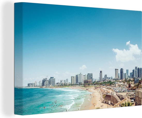 Canvas Schilderij Strand in Israël - 90x60 cm - Wanddecoratie