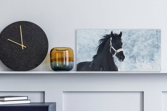 Toile Peinture Cheval - Neige - Hiver - 40x20 cm - Décoration murale