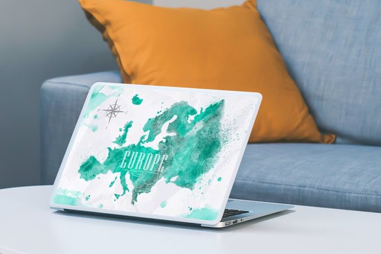 Laptop sticker - 14 inch - Waterverf - Wereldkaart - Europa - 32x5x23x5cm - Laptopstickers - Laptop skin - Cover