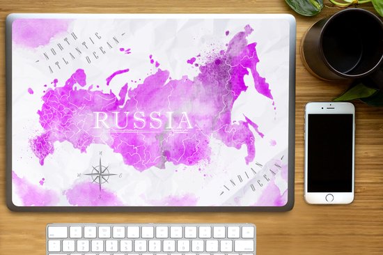 Sticker pour ordinateur portable - 17,3 pouces - Wereldkaart - Rose - Russie