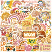 Hippie Stickers - 50 Stuks - Bullet Journal - Flower Power - Laptop Stickers - Peace - Watervaste Stickers - Bloemen - Jaren 70 Stickers - Groovy Stickers - Stickers voor Volwassenen - Bullet Journal Accessoires - Scrapbook