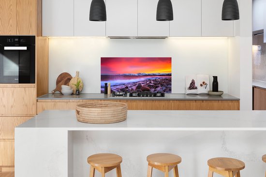 Spatscherm keuken 120x60 cm - Kookplaat achterwand Zon - Stenen - Sneeuw - Landschap - Water - Muurbeschermer - Spatwand fornuis - Hoogwaardig aluminium