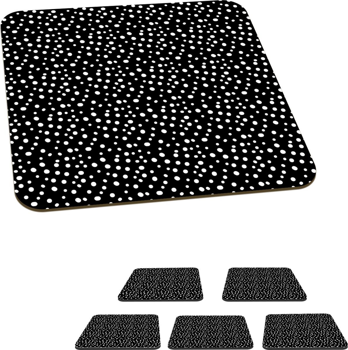 Onderzetters voor glazen - Stippen - Zwart - Wit - Design - 10x10 cm - Glasonderzetters - 6 stuks