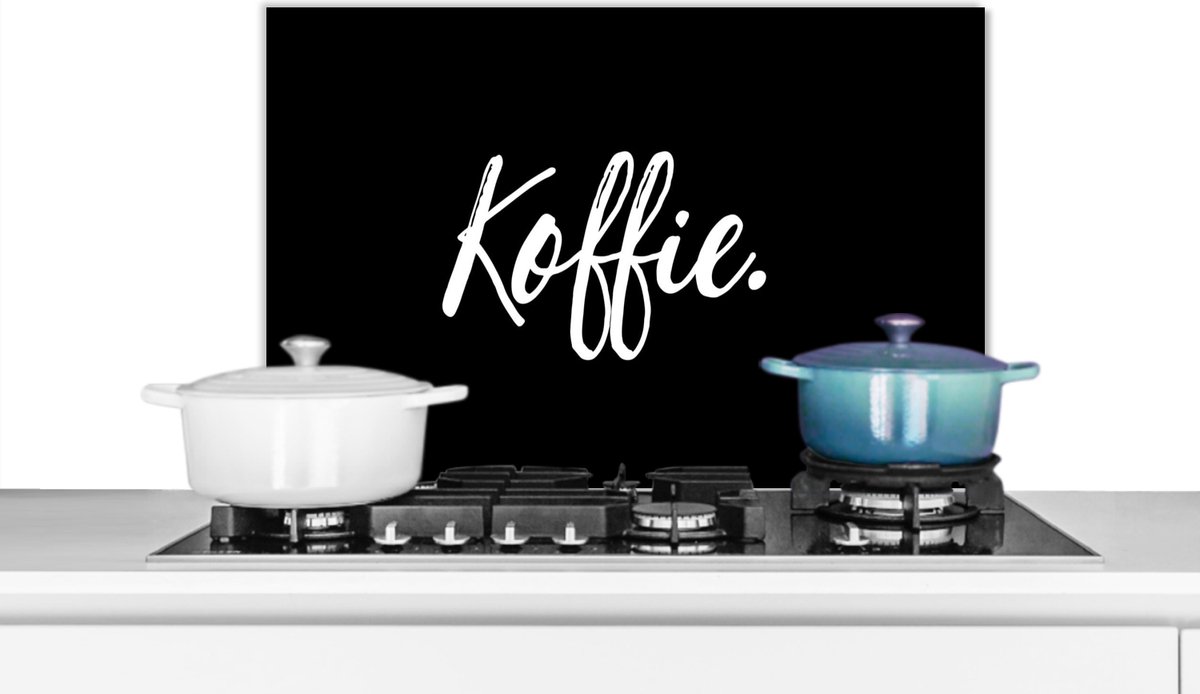 Spatscherm keuken 60x40 cm - Kookplaat achterwand Koffie - Spreuken - Caffeine - Quotes - Muurbeschermer - Spatwand fornuis - Hoogwaardig aluminium