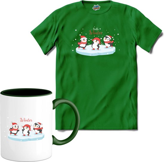 Kerst pinguin buddy's - T-Shirt met mok - Heren - Kelly Groen