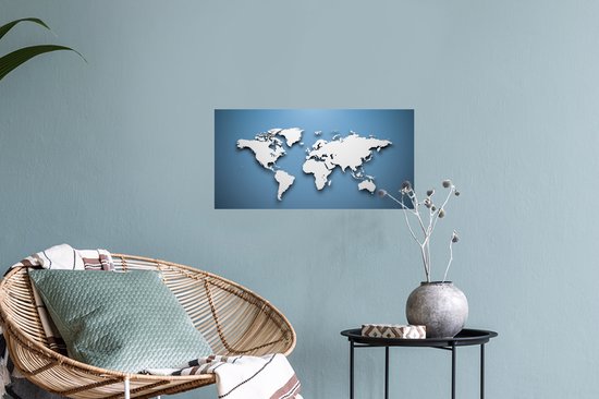Stickers muraux - Sticker Feuille - Wereldkaart - Blauw - Wit - Simple - 40x20 cm - Feuille Adhésive - Stickers muraux Chambre d'Enfant - Papier Peint Auto Adhésif