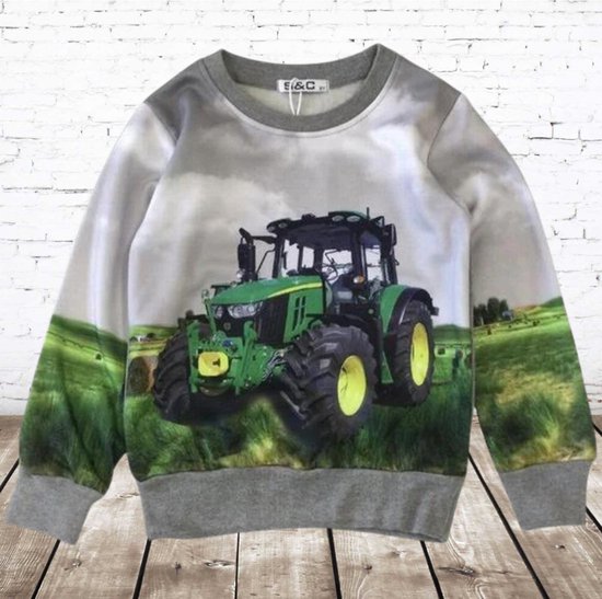 Kinder sweater met John Deere trekker H258 jongens