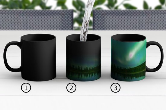Magische Mok - Foto op Warmte Mokken - Koffiemok - Noorderlicht - Bomen - Water - Alaska - Magic Mok - Beker - 350 ML - Theemok